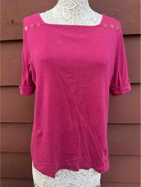 Croft & Barrow Vibrant Fuchsia Boatneck Top with Decorative Shoulder Buttons